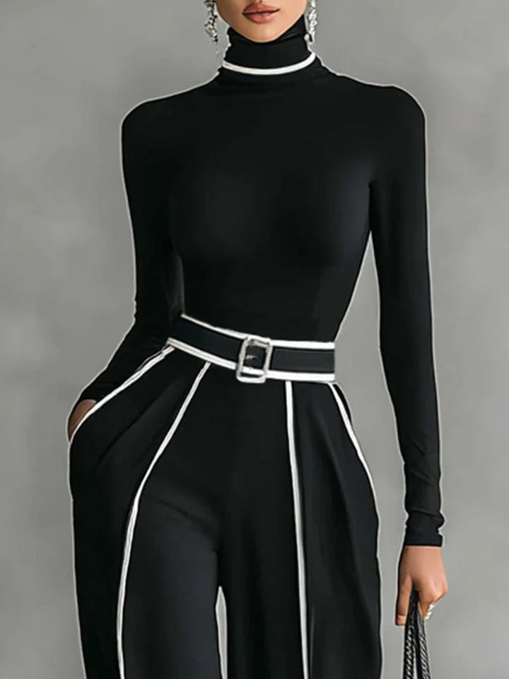 SOPHIE | WHITE TRIM HIGH NECK TOP AND WIDE LEG PANTS SET