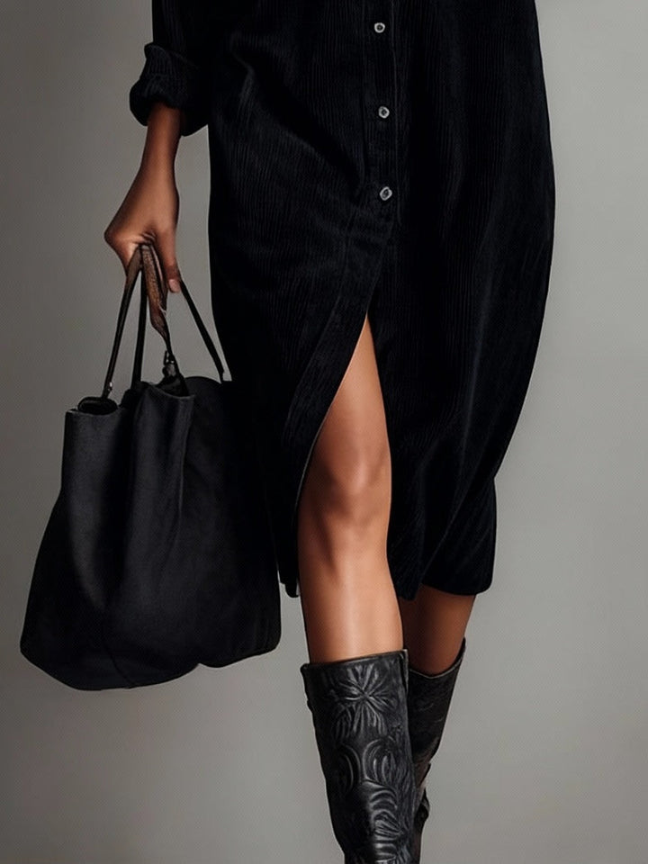 CALISTA | SOFT-TOUCH BUTTON-DOWN MIDI DRESS