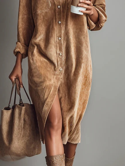 CALISTA | SOFT-TOUCH BUTTON-DOWN MIDI DRESS
