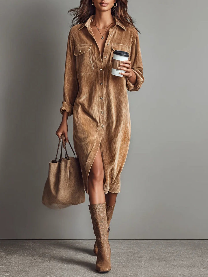 CALISTA | SOFT-TOUCH BUTTON-DOWN MIDI DRESS