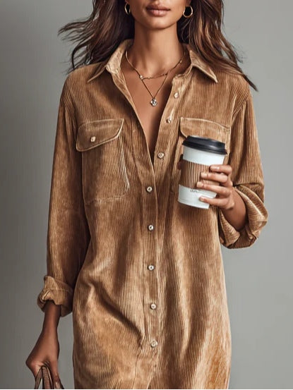 CALISTA | SOFT-TOUCH BUTTON-DOWN MIDI DRESS