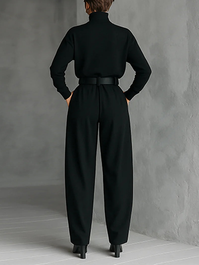 ISLA | ALL BLACK TURTLENECK TOP AND STRAIGHT LEG PANTS SET
