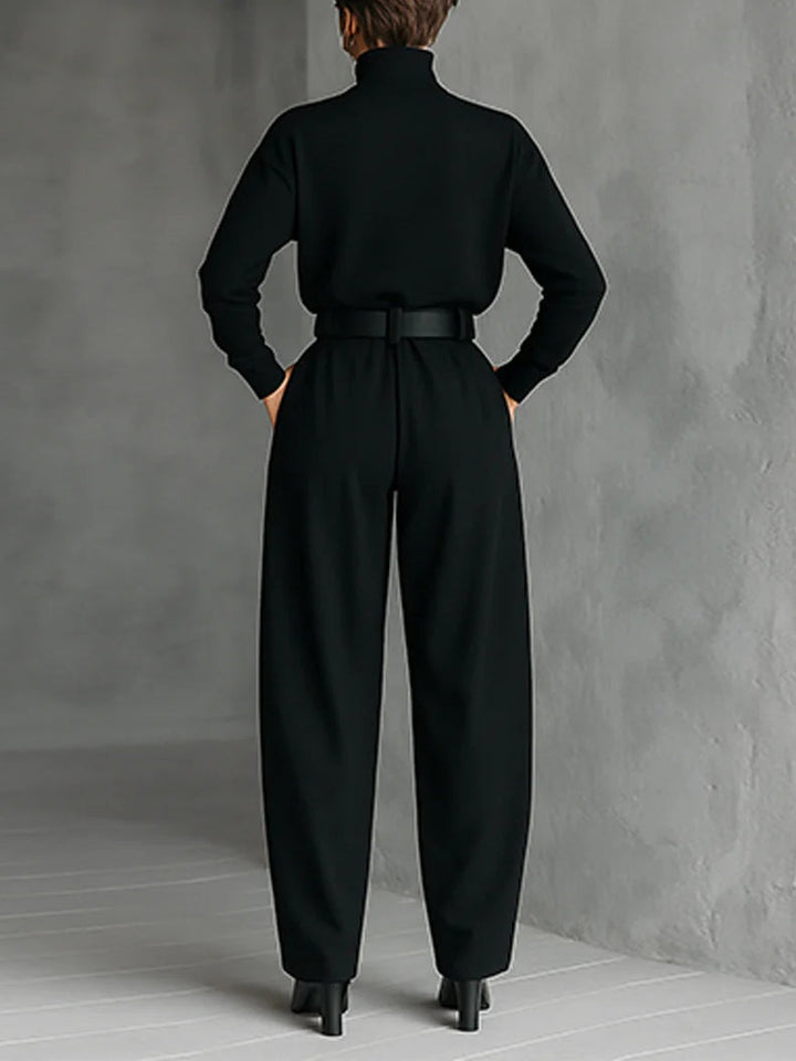 ISLA | ALL BLACK TURTLENECK TOP AND STRAIGHT LEG PANTS SET