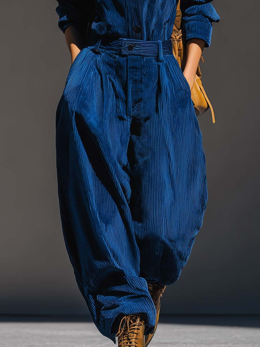 EMILY | BLUE CORDUROY HOODED TOP AND WIDE LEG PANTS SET