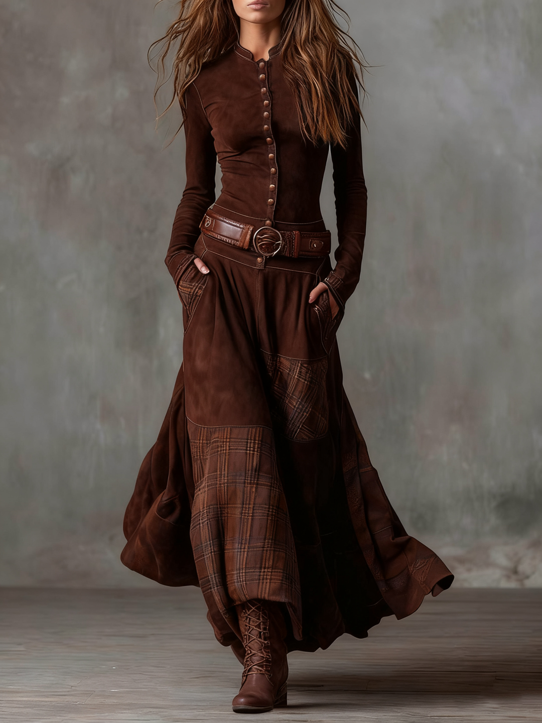 ANNALISE | BUTTONED PLAID MAXI DRESS
