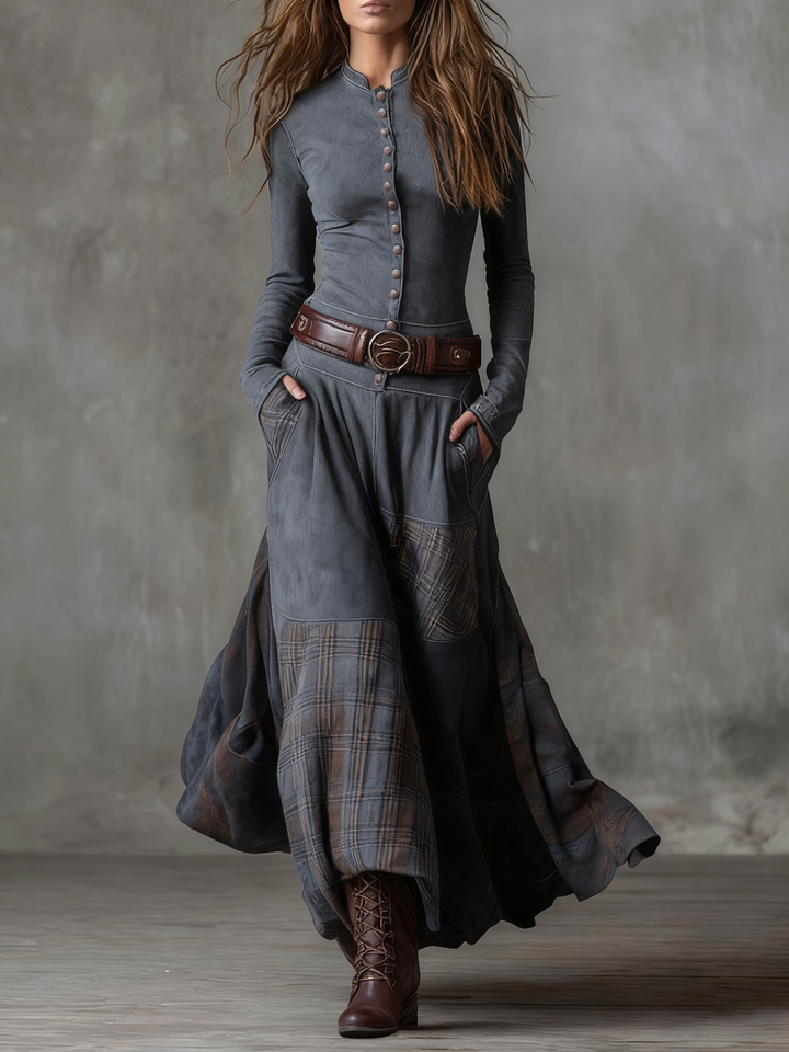 ANNALISE | BUTTONED PLAID MAXI DRESS