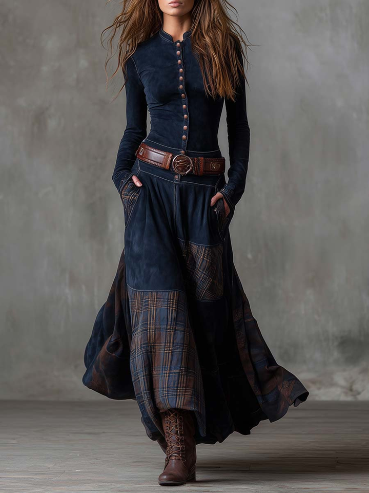 ANNALISE | BUTTONED PLAID MAXI DRESS