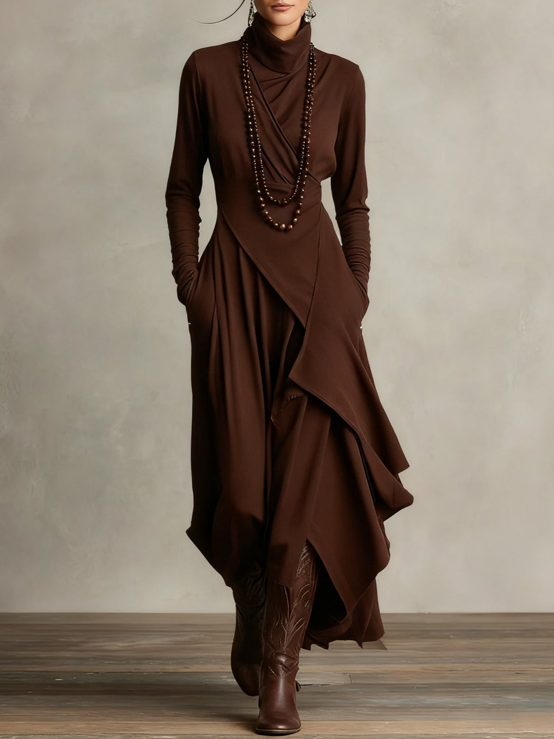 VIVIENNE | ASYMMETRICAL HIGH-NECK MAXI DRESS