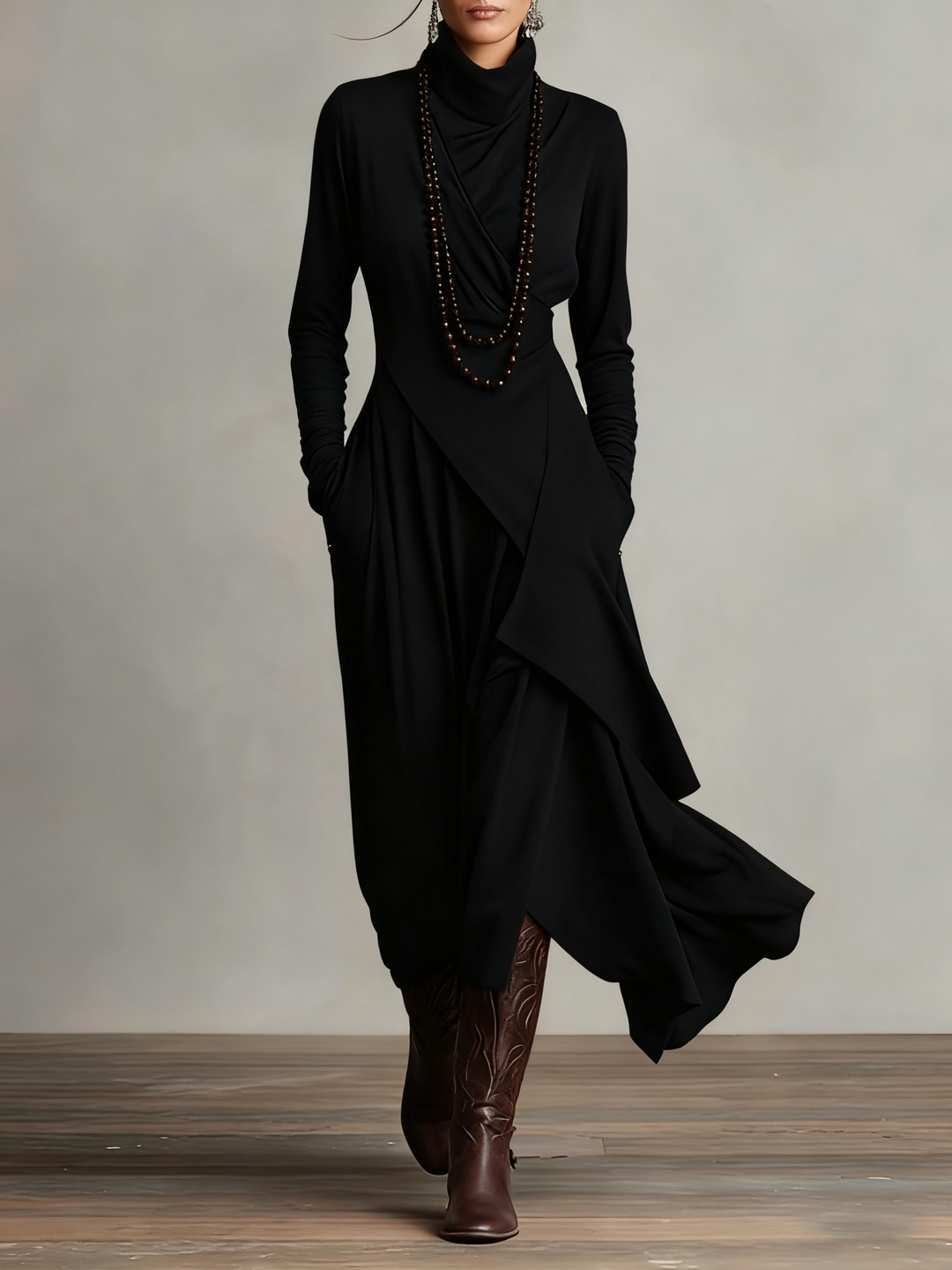VIVIENNE | ASYMMETRICAL HIGH-NECK MAXI DRESS