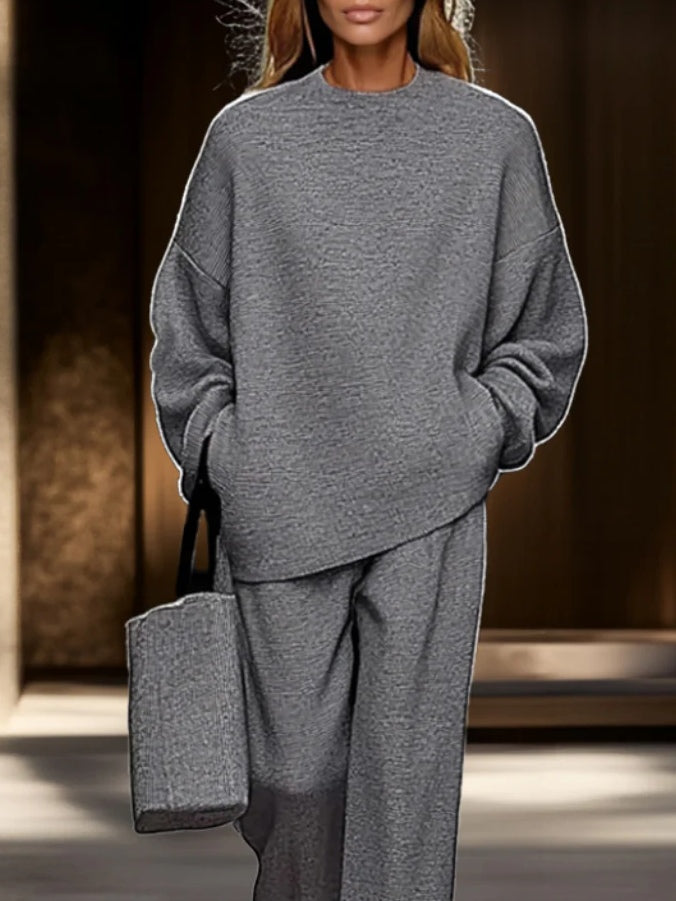 LUCY | GREY TOP AND WIDE LEG PANTS CASUAL SET