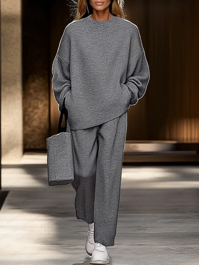 LUCY | GREY TOP AND WIDE LEG PANTS CASUAL SET