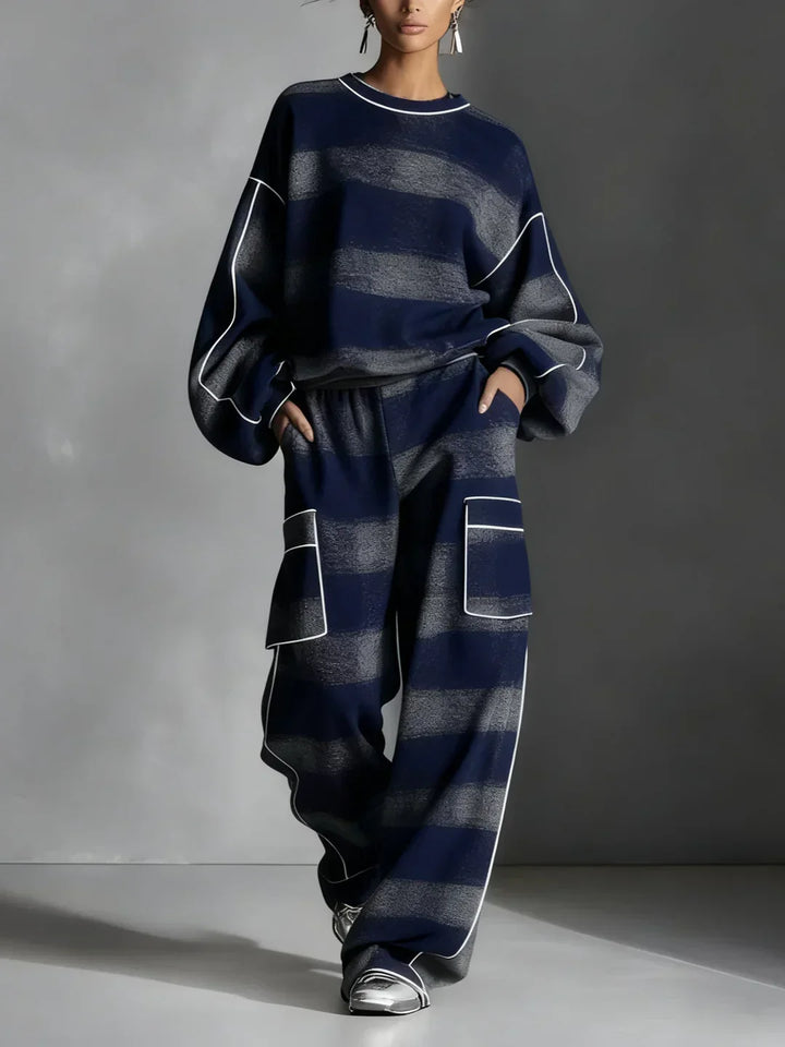 CHARLOTTE | BLACK AND GREY PLAID COLOUR BLOCK SWEATSHIRT AND CASUAL PANTS SET