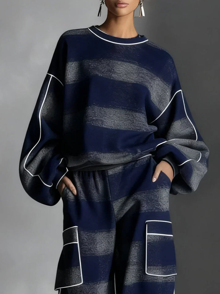 CHARLOTTE | BLACK AND GREY PLAID COLOUR BLOCK SWEATSHIRT AND CASUAL PANTS SET