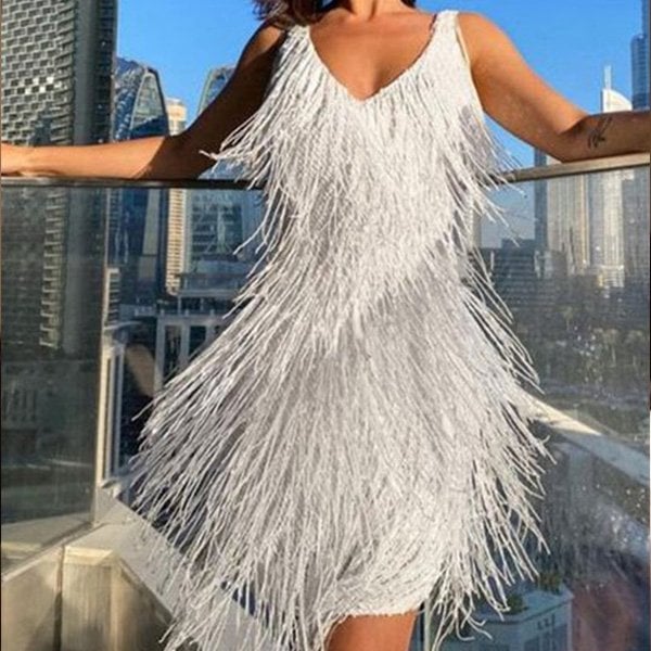 DELPHINE | ELEGANT FRINGE PARTY DRESS