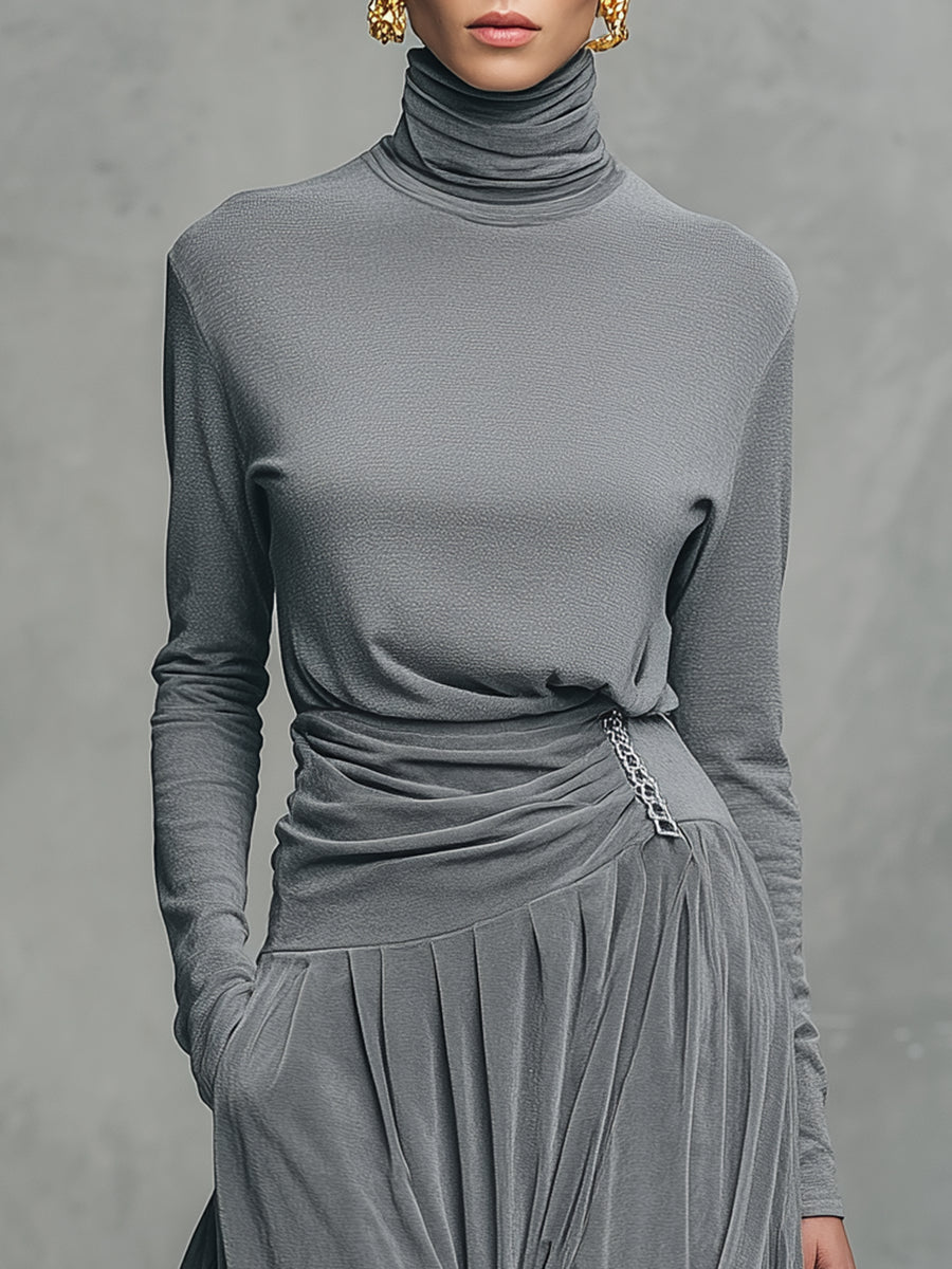 EMMA | ELEGANT STAND UP COLLAR TOP AND VELVET SKIRT SET