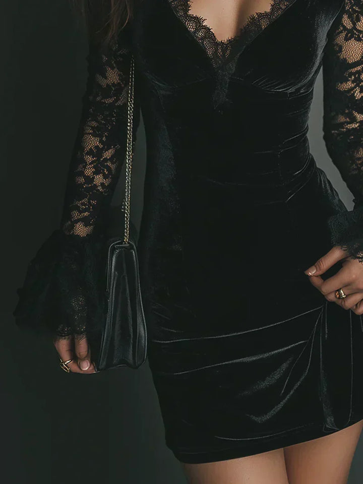 ARIA | VELVET AND LACE MINI DRESS