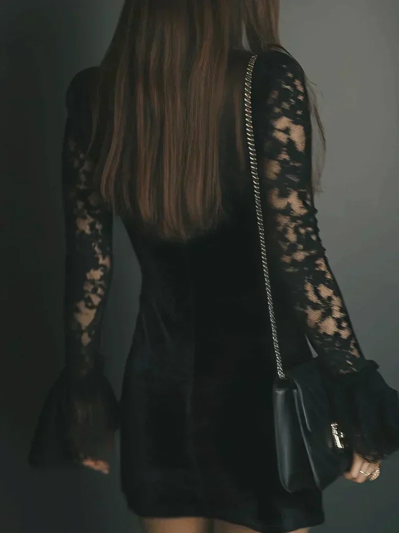ARIA | VELVET AND LACE MINI DRESS