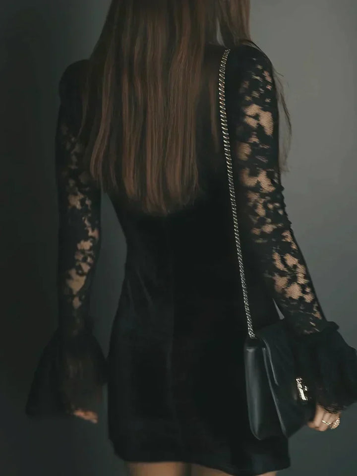 ARIA | VELVET AND LACE MINI DRESS