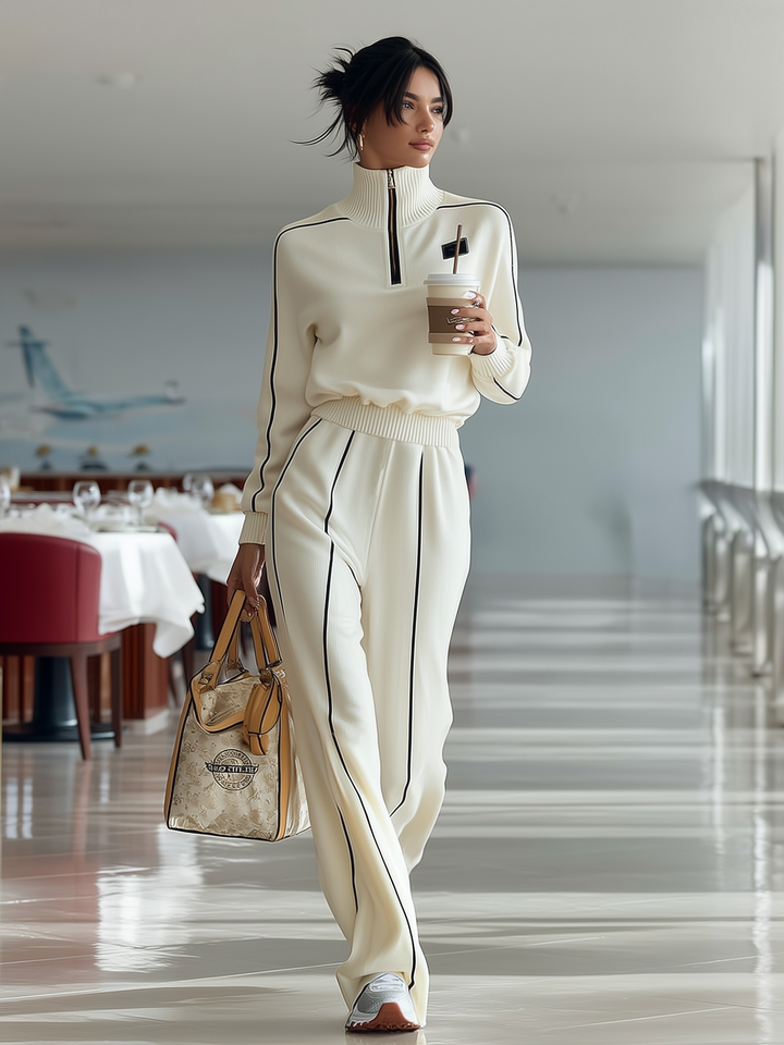 GEORGIA | CASUAL RIBBED TRIM ZIPPER TURTLENECK SPORTS SET