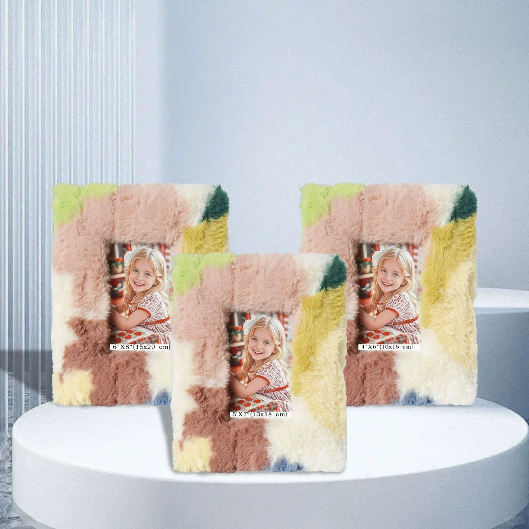 MELVORA | PASTEL PATCHWORK FAUX FUR PHOTO FRAME SET