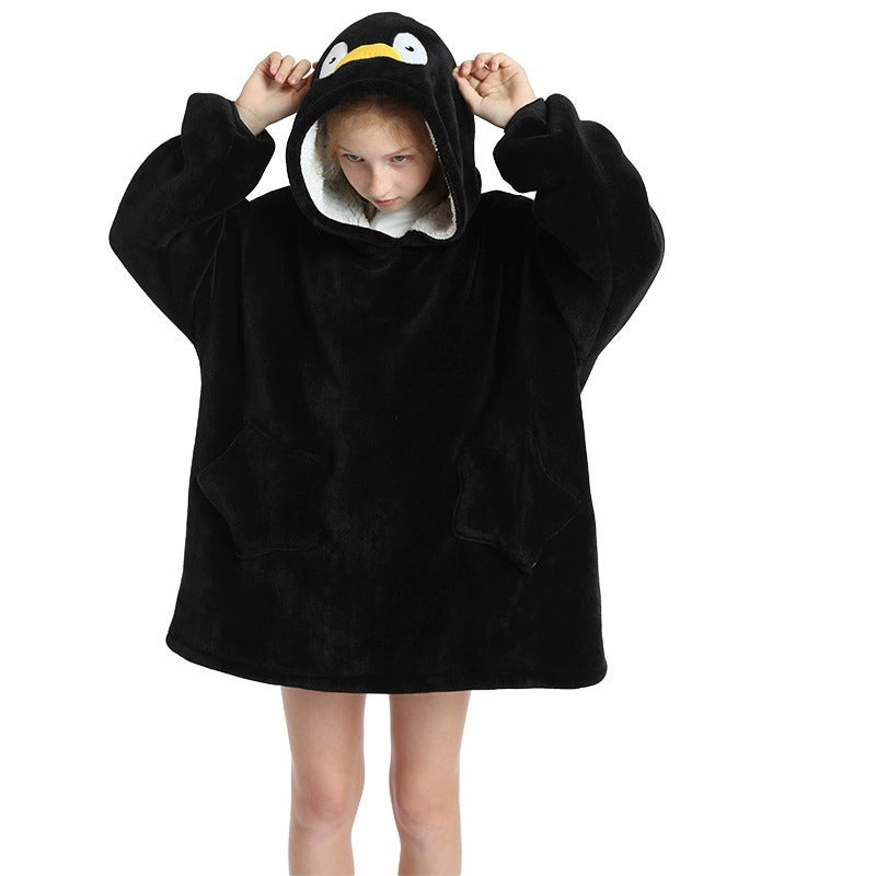 PIPO | KIDS' OVERSIZED BLACK PENGUIN HOODIE BLANKET