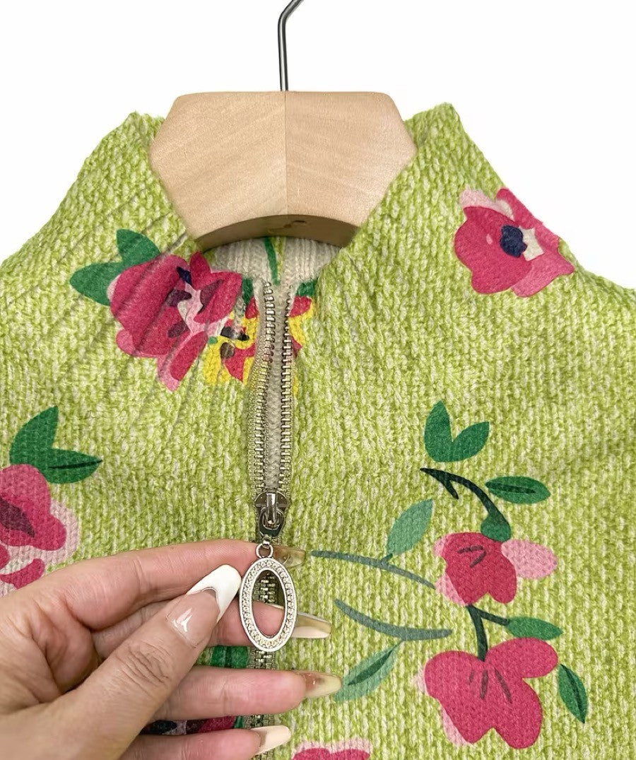 CONSTANCE | PINK FLORAL LIME ZIP CARDIGAN