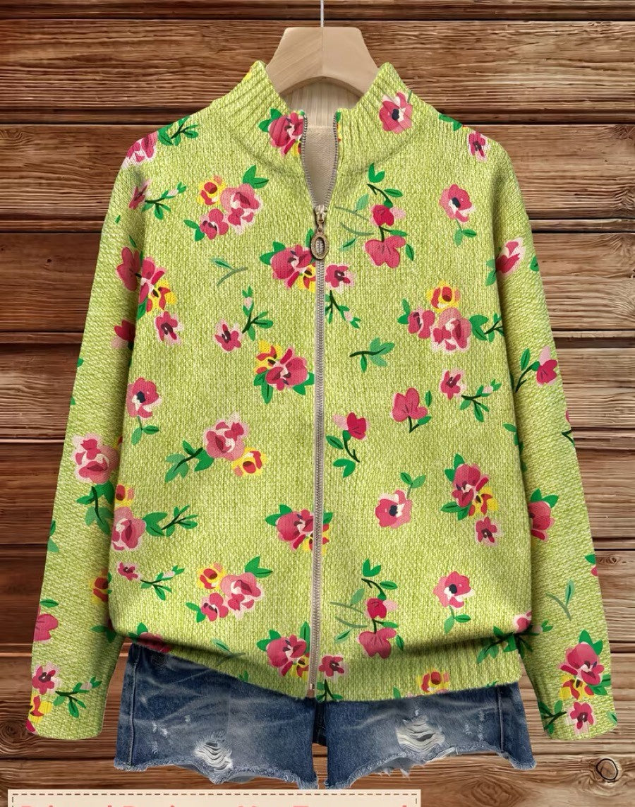 CONSTANCE | PINK FLORAL LIME ZIP CARDIGAN