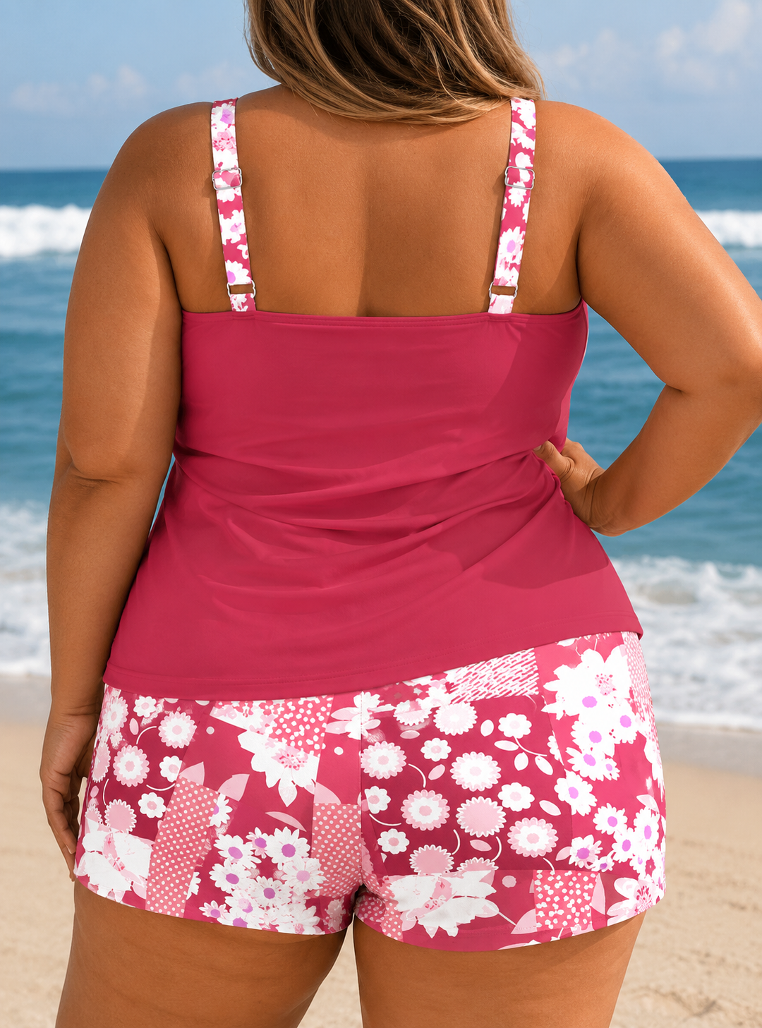 NANET | PLUS SIZE PRINTED TANKINI SHORTS SET