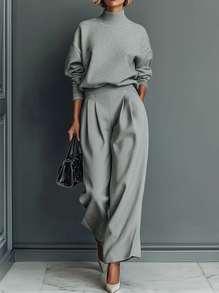 GRACE | GREY BLENDED SWEATSHIRT AND WIDE LEG PANTS SET