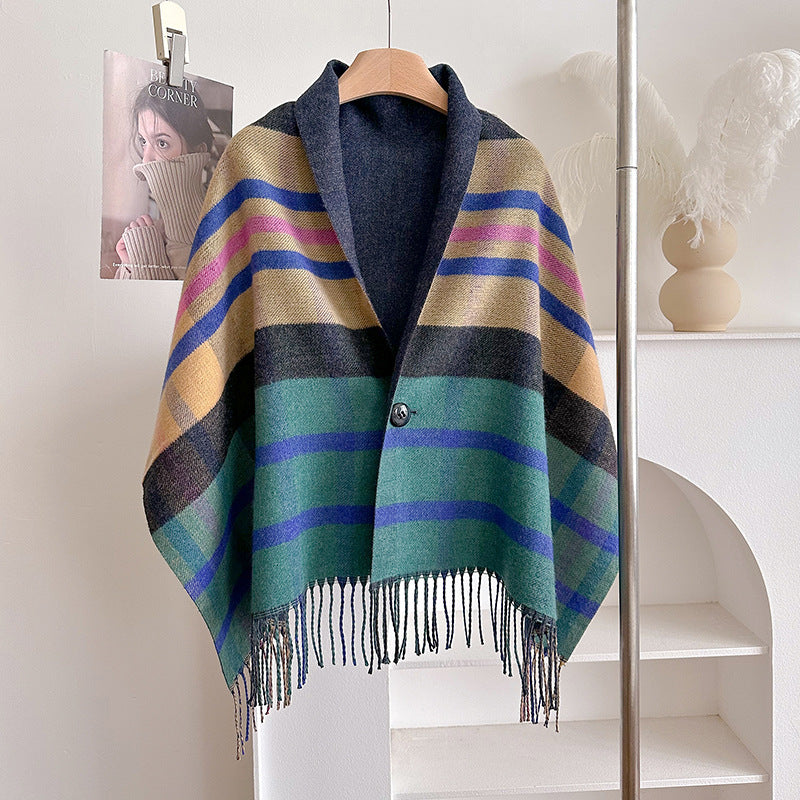 SLOANE | MULTICOLOR TARTAN TASSEL CAPE