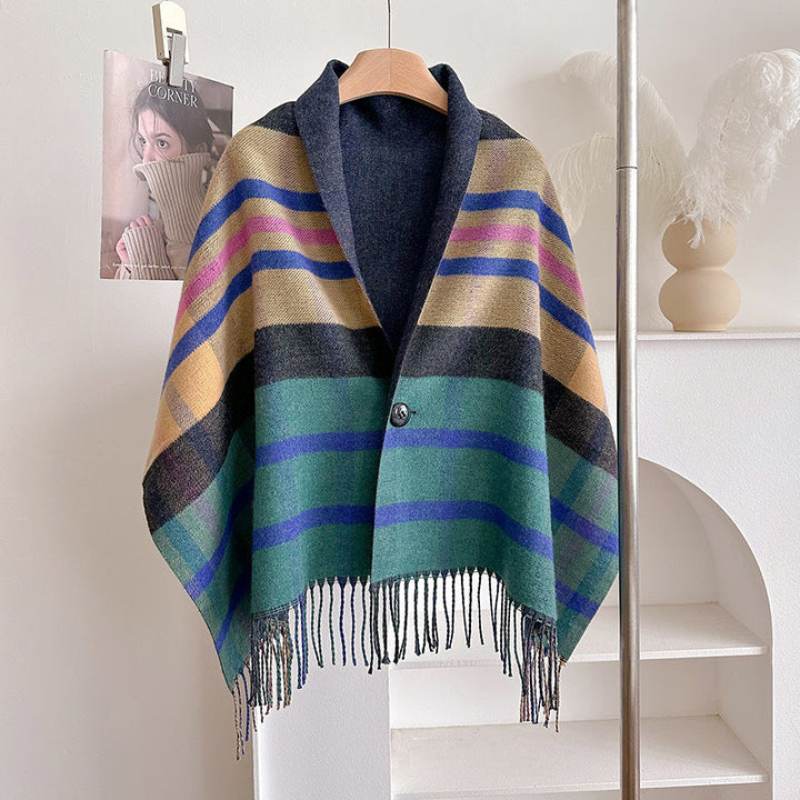 SLOANE | MULTICOLOR TARTAN TASSEL CAPE