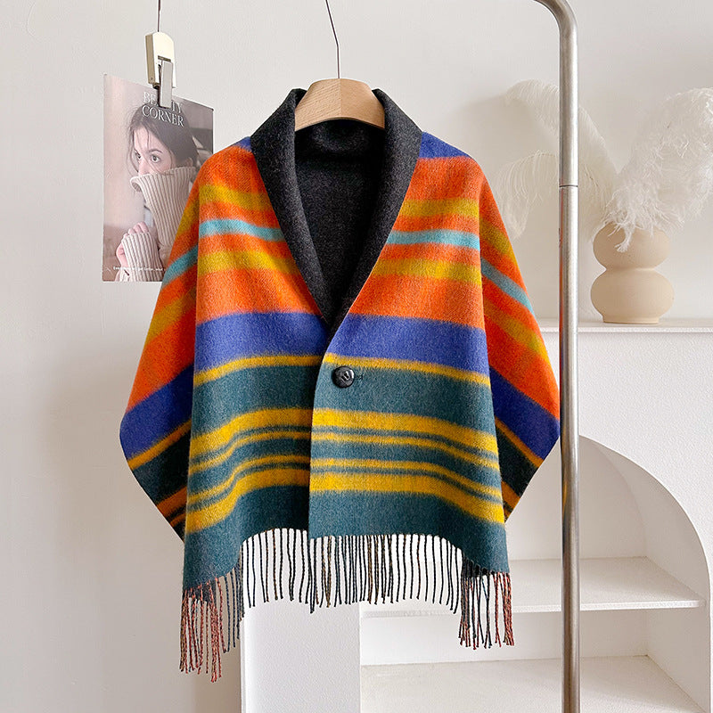SKYLER | MULTICOLOR STRIPED TASSEL CAPE