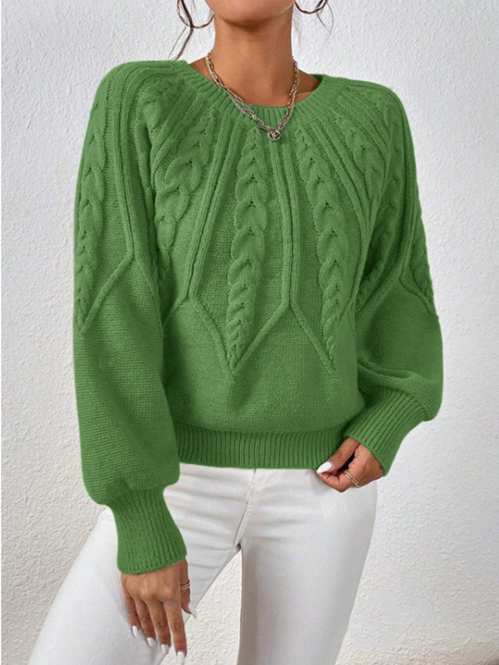 CHLOE | CABLE KNIT CREW NECK BALLOON SLEEVE SWEATER