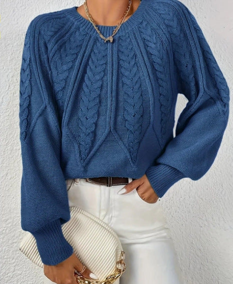 CHLOE | CABLE KNIT CREW NECK BALLOON SLEEVE SWEATER