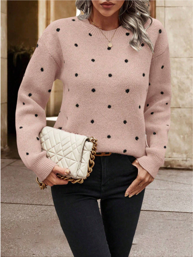 CLARA | POLKA DOT CREW NECK DROP SHOULDER SWEATER
