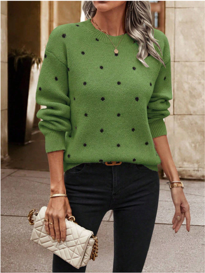 CLARA | POLKA DOT CREW NECK DROP SHOULDER SWEATER