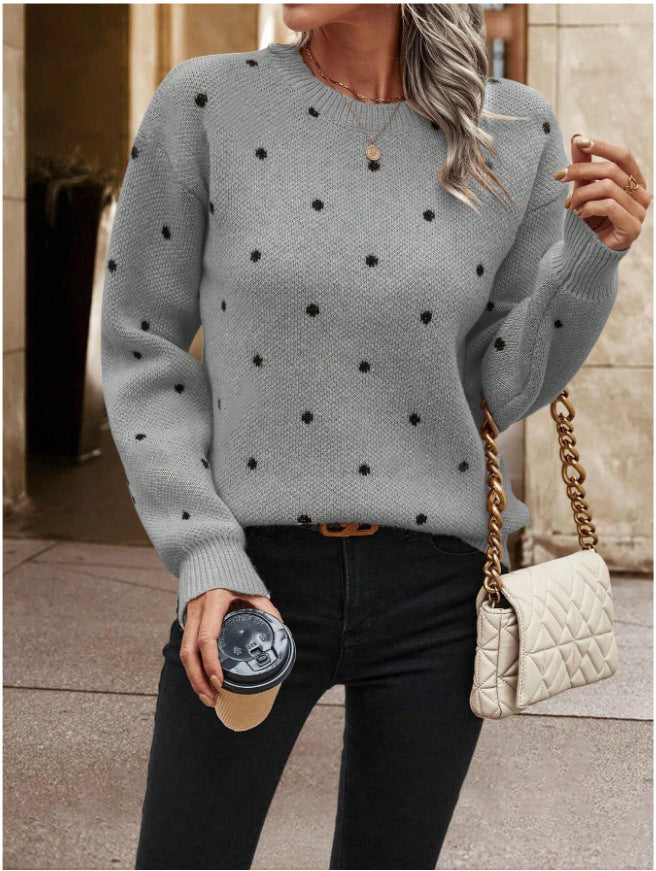 CLARA | POLKA DOT CREW NECK DROP SHOULDER SWEATER