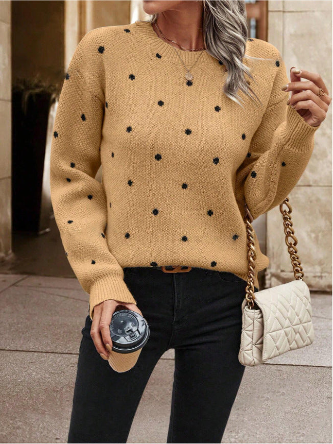 CLARA | POLKA DOT CREW NECK DROP SHOULDER SWEATER