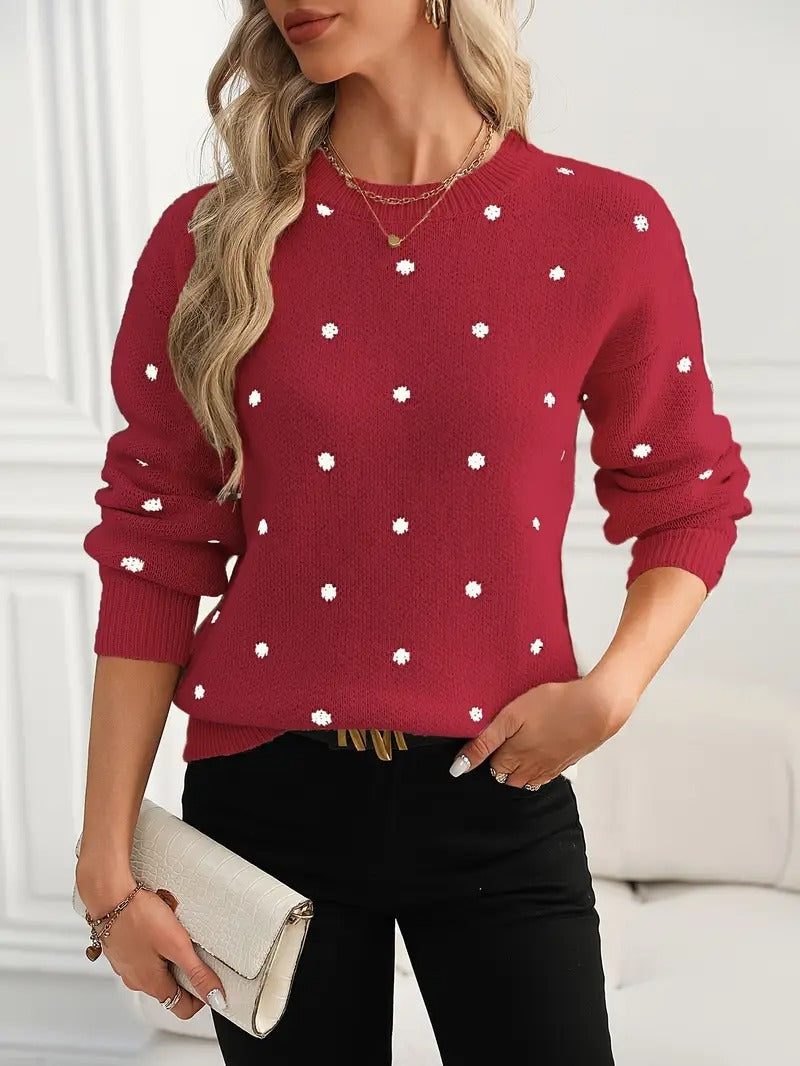 CLARA | POLKA DOT CREW NECK DROP SHOULDER SWEATER