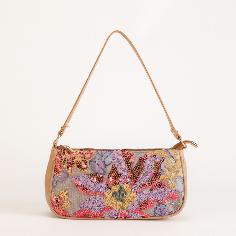 SUNSETBLOOM | MULTICOLOUR FLORAL SEQUIN SHOULDER BAG