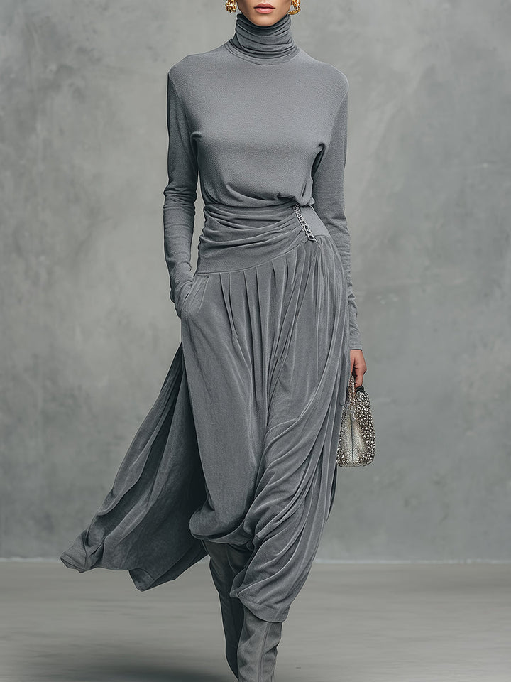 EMMA | ELEGANT STAND UP COLLAR TOP AND VELVET SKIRT SET
