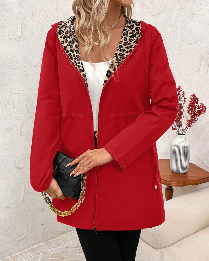 SASHA | REVERSIBLE HOODED COAT WITH LEOPARD PRINT