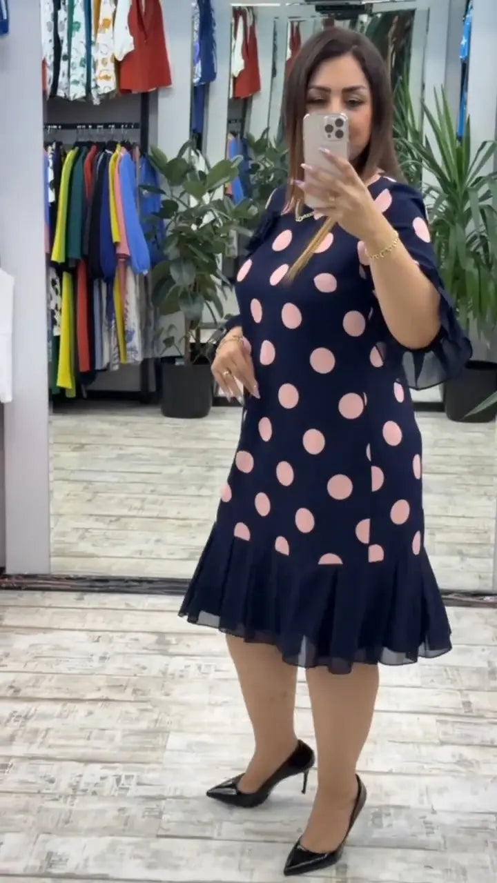 BEATRICE | PLEATED POLKA DOT DRESS