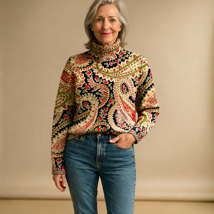 POPPY | VINTAGE FLORAL KNIT TURTLENECK SWEATER
