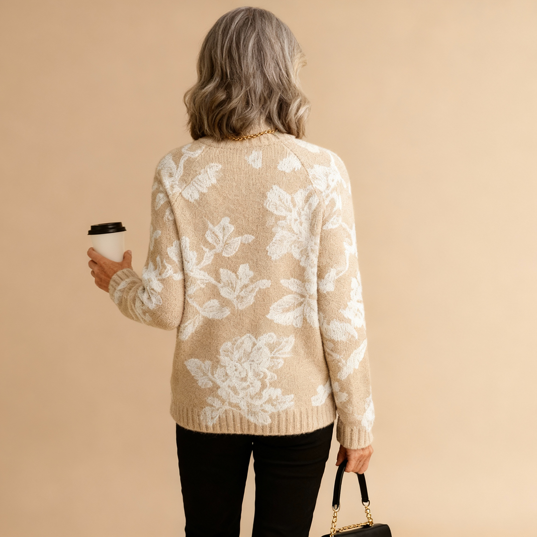 BELLA | TIMELESS VINTAGE FLORAL KNIT TURTLENECK SWEATER
