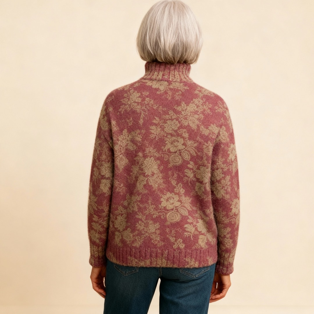 HARRIET | RETRO ROSE PRINT KNIT TURTLENECK SWEATER