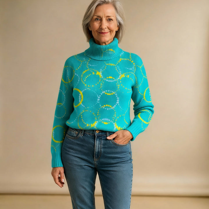 MATILDA | BRIGHT CIRCLE ART PRINT KNIT TURTLENECK PULLOVER SWEATER