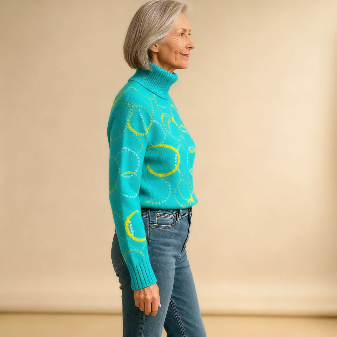 MATILDA | BRIGHT CIRCLE ART PRINT KNIT TURTLENECK PULLOVER SWEATER