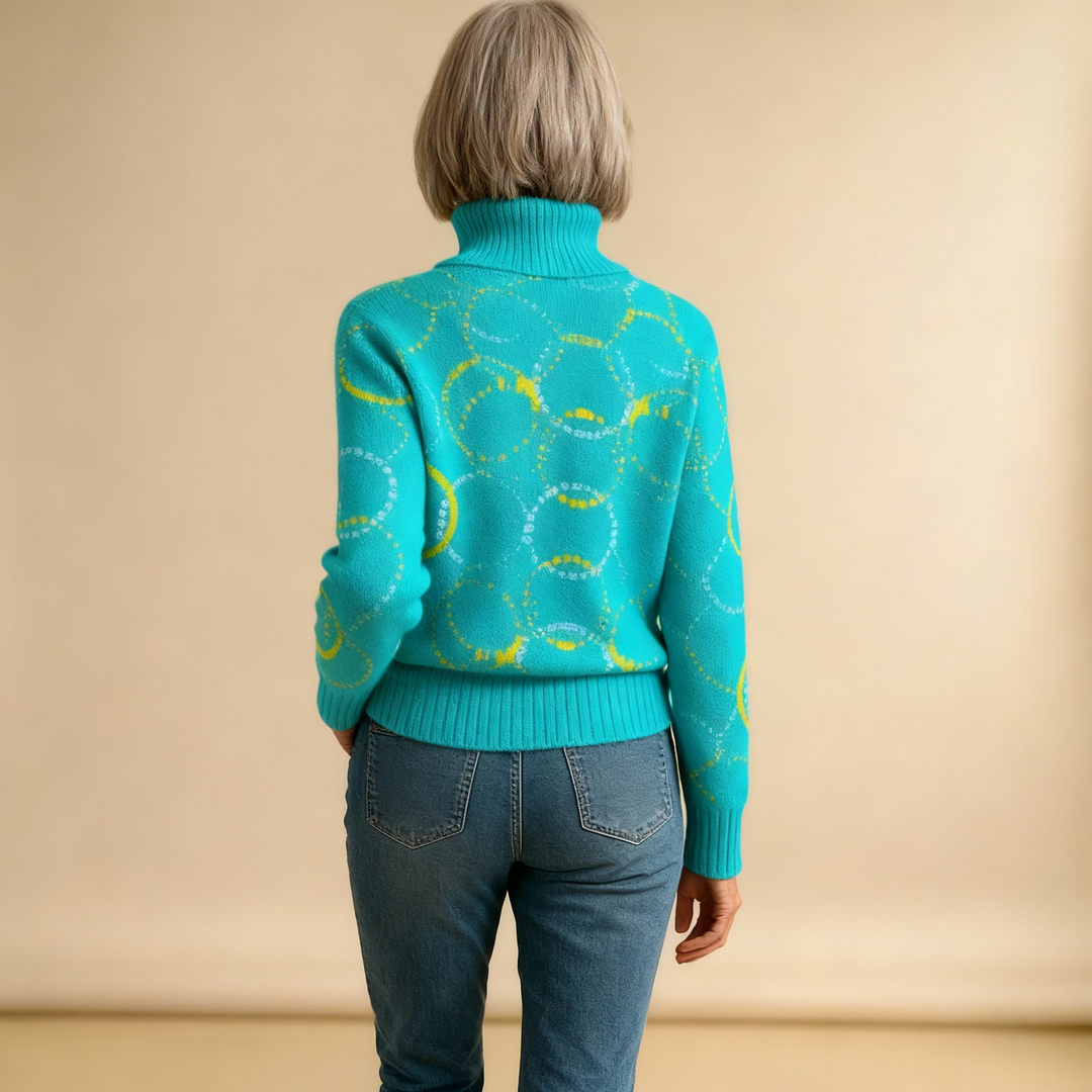 MATILDA | BRIGHT CIRCLE ART PRINT KNIT TURTLENECK PULLOVER SWEATER
