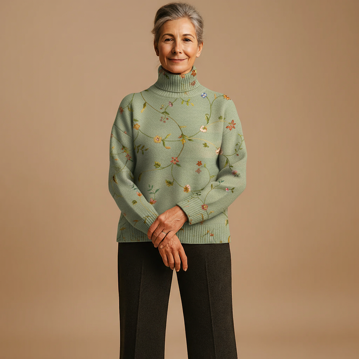 FLORENCE | VINTAGE LOVELY FLORAL ART PRINT KNIT TURTLENECK PULLOVER SWEATER
